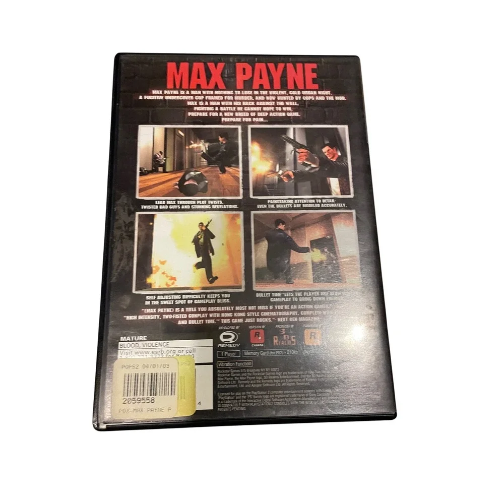 Max Payne Sony PlayStation 2 PS2 Rockstar Games 2001 Action Shooter Blockbuster